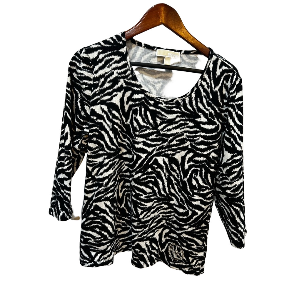 📸Michael Kors Black and White Zebra Print Blouse size XL GUC..